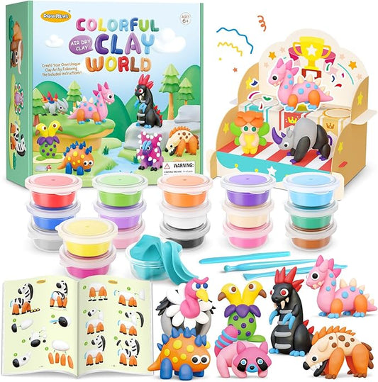 Drama Planet Air Dry Clay Kit for Kids - 18 Cans of Modeling Clay, 46-Page Guidebook with 26 Character Tutorials, Great Gift for Boys & Girls-CubbioJoy