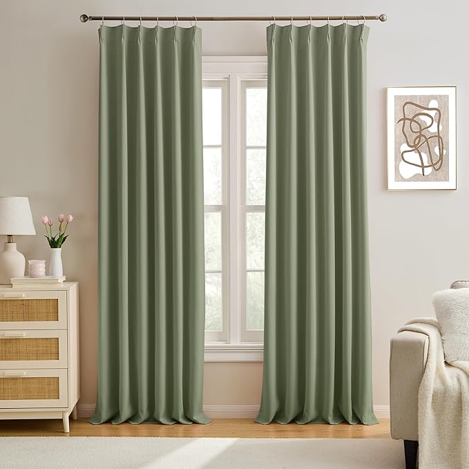 Blackout Curtains 92 Inches Long 2 Panels Set, Pinch Pleated with Hooks Track System Darkening Custom Cabin Accordion Style Window Drapes for Living Room(2 Pieces,40 x 92 Inch, Sage Green)-CubbioJoy