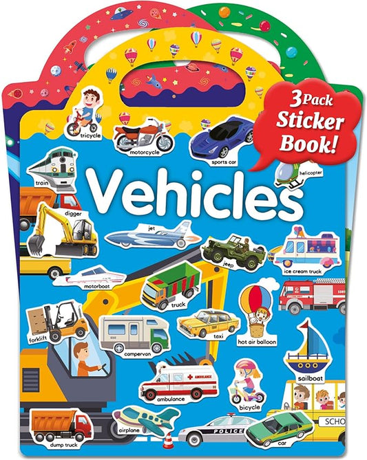 Benresive Reusable Sticker Books for Kids 2-4, Sticker Books for Toddlers 1-3 2-4, Toddler Travel Toys Activities Crafts Gifts - Farm, Space and Vehicle-CubbioJoy