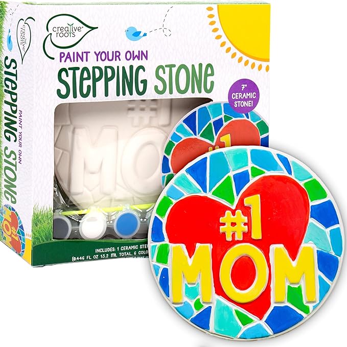Creative Roots Paint Your Own #1 MOM Stepping Stone, Craft Kits for Kids, Ceramics to Paint, Ages 6+-CubbioJoy