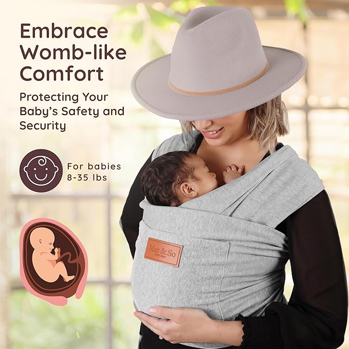 Baby Wrap Carrier - Premium Cotton Baby Carrier Wrap for Newborn to Toddler- Infant Carrier- Baby Holder One Size Fits All with Front Pocket(Beige) by Max&so-CubbioJoy