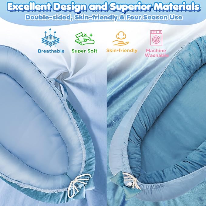Baby Lounger - Baby Lounger for Newborn 0-24 Months, Breathable & Soft Cotton and Velvet Cover Baby Nest, Portable Tummy Time Lounger for Home and Travel, Ideal Baby Essentials & Shower Gifts-CubbioJoy