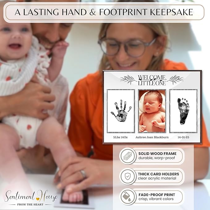 Inkless Hand and Footprint Kit, Baby Keepsake Plaque & Baby Shower Gifts - Ideal as Mom To Be Gift, Nursery Picture Frames, Clean Touch Hand and Footprint Kit (Style 1 - Design 1)-CubbioJoy