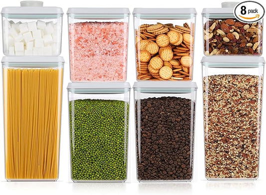 8 Pcs Pop Food Storage Containers Airtight Food Storage Containers Set with Lids Kitchen Pantry Organization and Storage, 3.4Qt, 2.8Qt, 2.1Qt, 1.2Qt-CubbioJoy