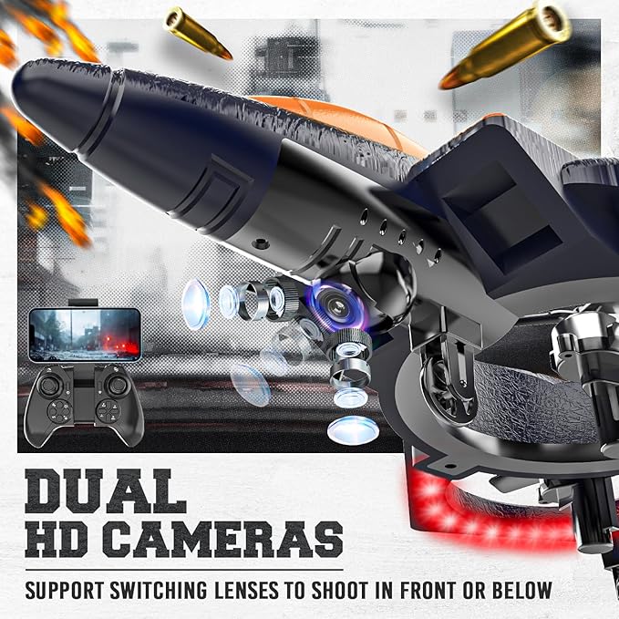 BEZGAR RC Plane for Kids | 2.4GHZ Brushless Drones with Camera, 6-axis Gyro Remote Control Airplane, 360° Flip Fighter Jet Toy, Toys for Ages 8+ with Colorful LED Navigation Lights Orange-CubbioJoy