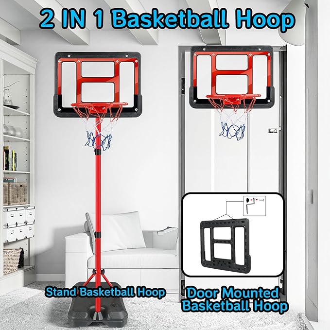 Boys Toy Gifts for 3 4 5 6 7 8 Years Old, Kids Basketball Hoop Adjustable Height 3.5FT-6.2FT, Mini Basketball Hoop for Kid Boys, Basketball Goal Toys Outdoor Indoor Game Gifts for Boys, Red-CubbioJoy