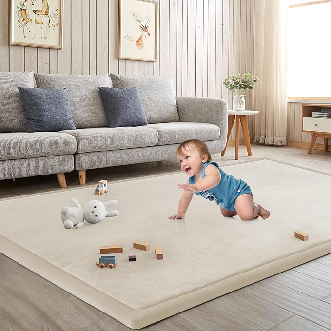 Baby Play Mat for Floor Tummy Time Mat Nursery Rug Muscle Mat Area Rug Playroom Rug Tatami Mat Memory Foam 1.3" Thick Beige Crawling Mat for Babies,Toddlers, Infants, Kids,Floor Mat-CubbioJoy