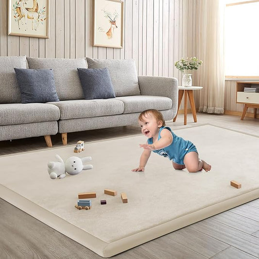 Baby Play Mat for Floor Tummy Time Mat Nursery Rug Muscle Mat Area Rug Playroom Rug Tatami Mat Memory Foam 1.3" Thick Beige Crawling Mat for Babies,Toddlers, Infants, Kids,Floor Mat-CubbioJoy