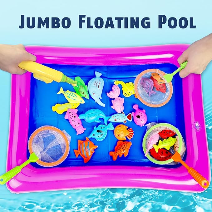 CozyBomB™ Magnetic Fishing Toys Game Set for Kids | Water Table Bathtub Kiddie Pool Party & Pole Rod Net, Plastic Floating Fish Toddler Color Ocean Sea Animals Birthday Age 3 4 5 6 Year-CubbioJoy