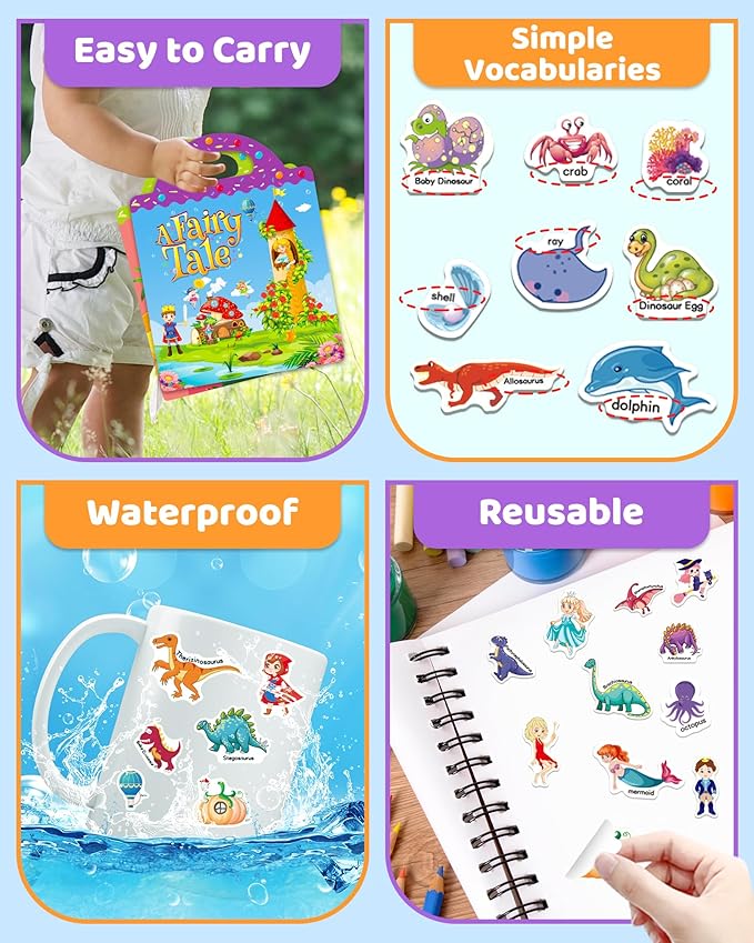 Benresive Reusable Sticker Books for Kids 2-4, Sticker Books for Toddlers 1-3 2-4, Toddler Travel Toys Activities Crafts Gifts - Ocean, Fairy and Dinosaur-CubbioJoy