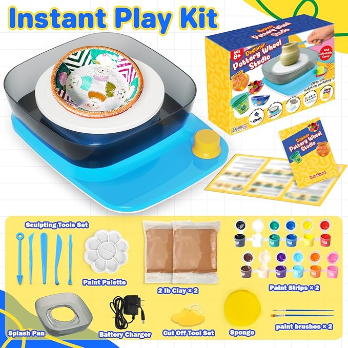 Innofans Pottery Wheel for Kids - Complete Pottery Kit & Tools for Beginners, Plug-in Rechargeable Battery, Upgraded Detachable Turntable Adjustable Speed, DIY Clay Maker for Kids 9-12 (Patented)-CubbioJoy
