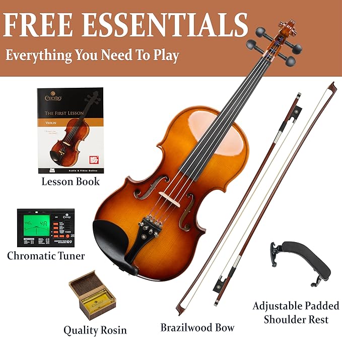Cecilio 1/2 Violin Solidwood Violin with Hard Case, Bow, Rosin, Tuner, Shoulder Rest & Lesson Book – Ideal for Beginners-CubbioJoy
