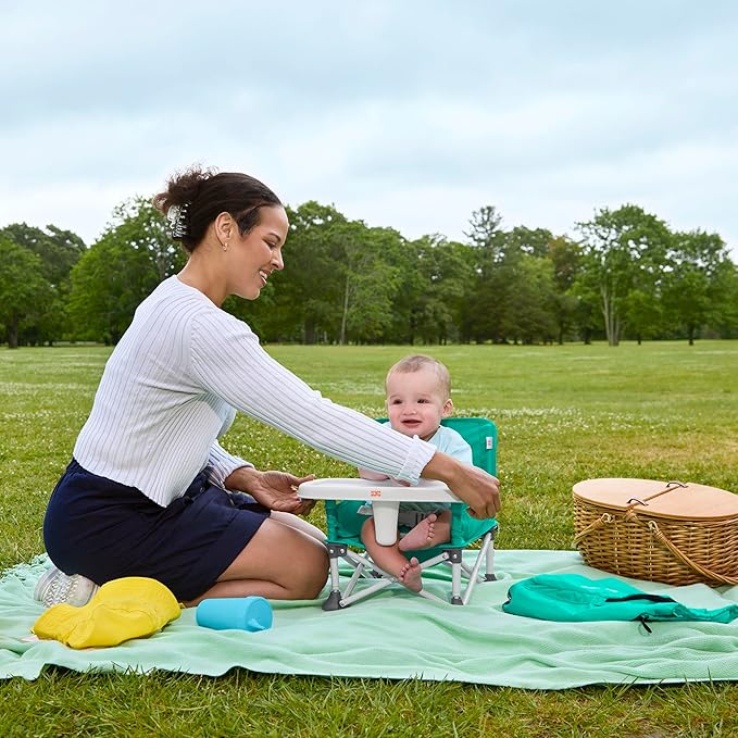 Bright Starts Pop 'N Sit Portable Booster, Indoor/Outdoor Use, Floor Seat with Feeding Tray, Teal, 6 Mos - 3 Yrs-CubbioJoy