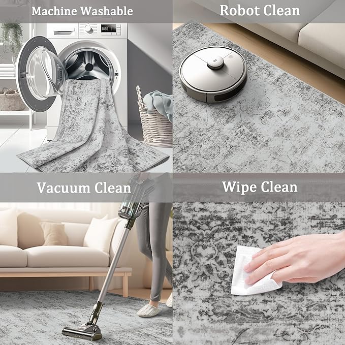 8x10 Area Rug Living Room Rugs - Washable Rug Large Modern Abstract Soft Thin Carpets Indoor Floor No Slip Vintage Carpet for Bedroom Under Dining Table Nursery Home Office Decor Gray-CubbioJoy