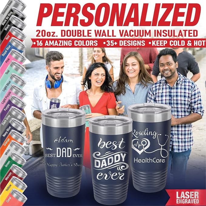 Custom Insulated Coffee Mug, Gift for Dad, Father’s Day Gift Ideas, Custom Cup for Men, Groomsmen Gift Idea, Personalized Tumbler with Text (Navy Blue, 20oz)-CubbioJoy