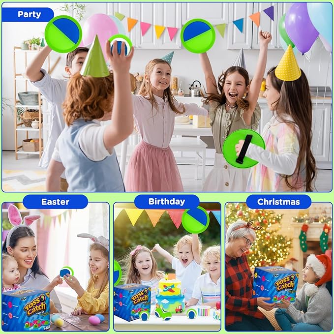 Ayeboovi Toss and Catch Ball Set Outdoor Yard Beach Pool Toys Games for Kids Family Sports 8 Paddles 4 Balls for Toddlers Boys Girls Ages 3-12 Boys Girls Birthday Gift-CubbioJoy