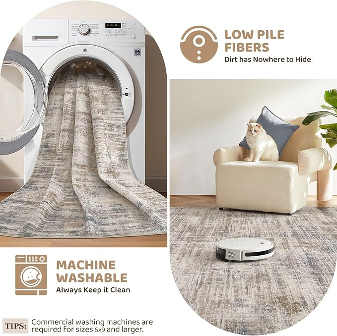 2x3 Entryway Area Rugs: Washable Neutral Abstract Small Rug Door Mat Non-Slip Soft Low Pile Indoor Carpe for Entrance Kitchen Front Door Bathroom Entry Kids Room - Brown-CubbioJoy