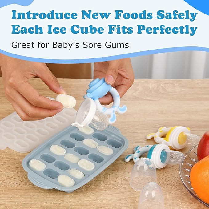Baby Breastmilk Popsicle Molds & Baby Fruit Feeder-WAJIAYON Silicone Food Freezer Tray Storage Containers,Infant Food Pacifier Feeder and Teether for Babies Easter Bunny Gifts for Boys and Girls-CubbioJoy