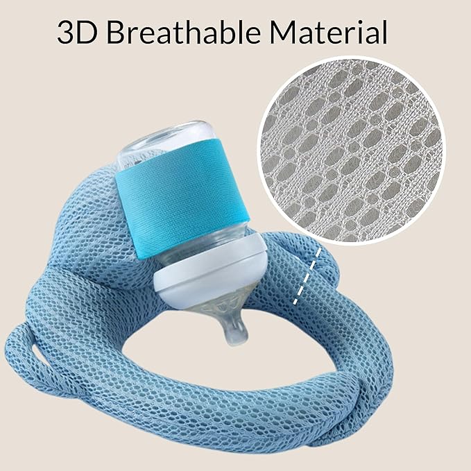 Bottle Holder Pillow, Plush Feeding Support Pad - Relieve Hand & Wrist Soreness, Adjustable Nursing Pillow, Blue-CubbioJoy