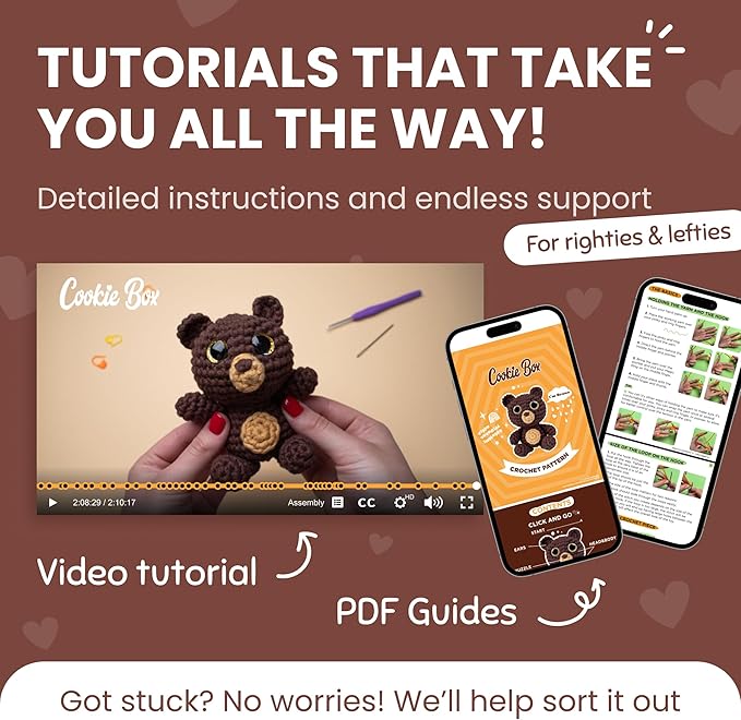 Cookie Box Crochet Kit for Beginners - Learn to Craft Amigurumi Stuffed Animals - Knitting Gift for Kids and Adults - Beginner-Friendly Yarn - Stitch-by-Stitch Video Tutorial - Bear Bruno-CubbioJoy