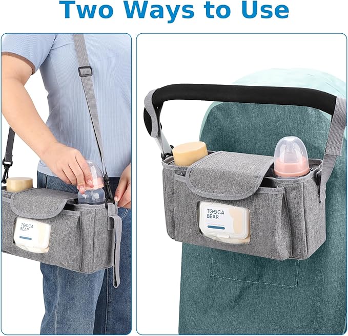 Accmor Universal Stroller Organizer with Insulated Cup Holder and Shoulder Strap, Stroller Bag Caddy Organizer Stroller Accessories for Uppababy, Baby Jogger, Nuna, Doona, Britax Strollers-CubbioJoy