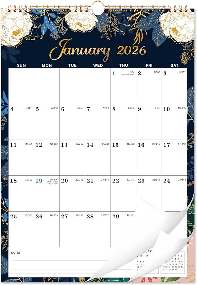 Calendar 2026 - Wall Calendar 2026, 12 x 17 In, Jan. 2026 - Dec. 2026, 12 Months Calendar 2026, Twin-Wire Binding, Hanging Hook, Thick Paper, Unruled Blocks, Julian Dates-CubbioJoy