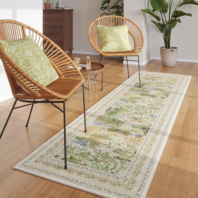 2x6 Runner Rug Impressionist-Style Vintage Kitchen Rugs Non Slip Washable Soft Carpet Runner for Kitchen Laundry Bedroom Bathroom, Beige-CubbioJoy
