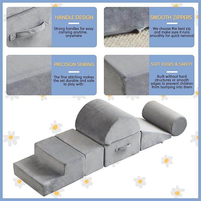 jela Foam Blocks 6Pcs Soft Play Equipment Soft Velvet, Toddler Climbing Toys Indoor Soft Play Climbing for Toddlers, Lightweight Climbing Blocks for Babies, Kids, Climb and Crawl Foam Playset-CubbioJoy