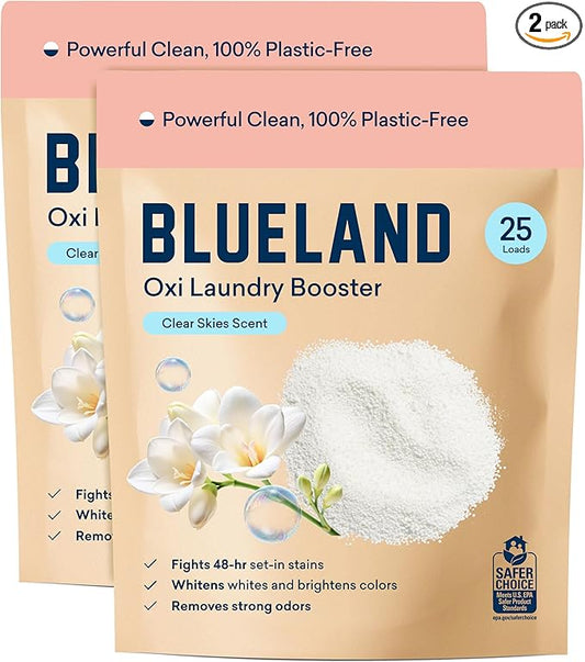 BLUELAND Oxi Laundry Booster Powder Refill 2-Pack, Clear Skies Scent, 50 Loads, 35.2 oz, Plastic-Free, Eco Friendly, Oxy Cleaner, Stain Remover-CubbioJoy