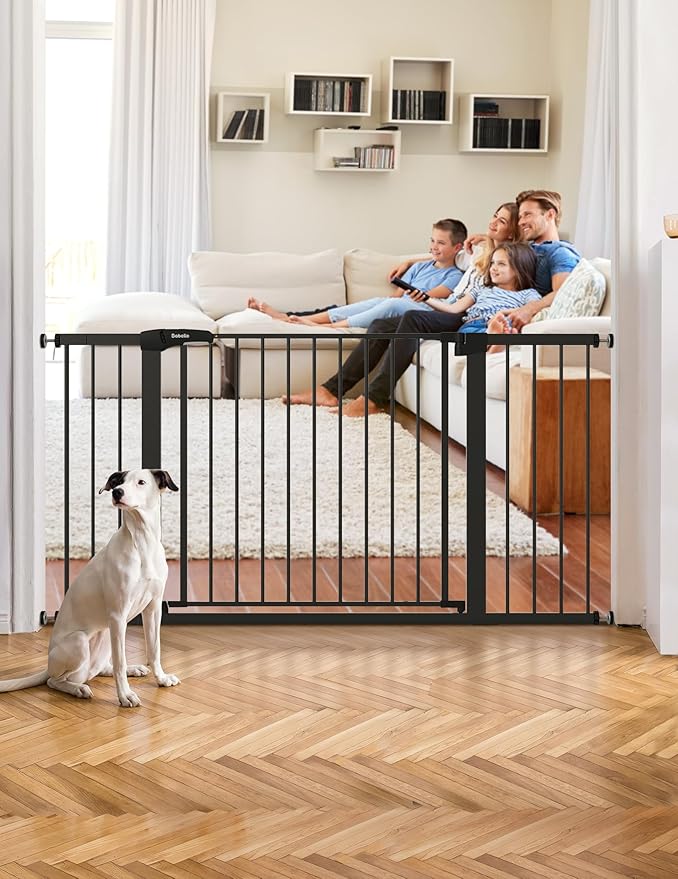 BABELIO 36-57" Extra Wide Baby/Dog Gate, Auto Close for The House, Stairs and Doorways, Pressure Mounted for Pet with Large Walk Thru Door, No Need Tools and Drilling, Black-CubbioJoy