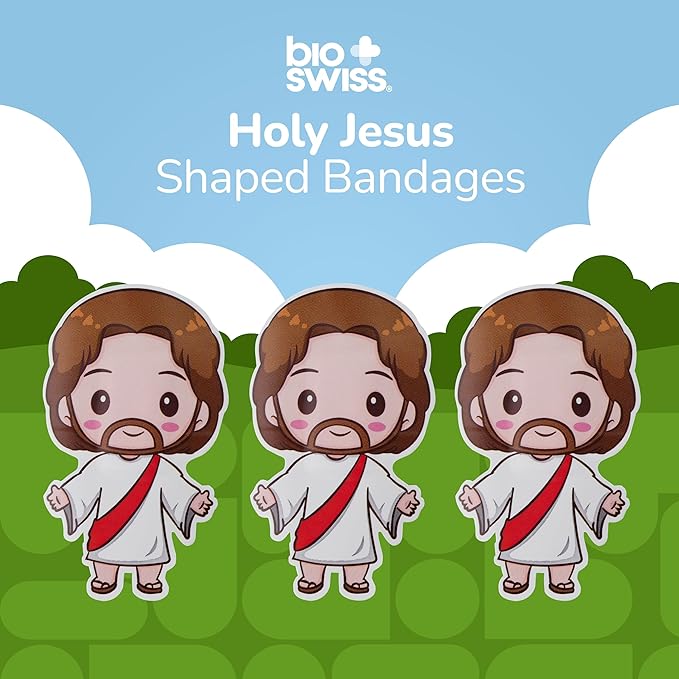 BioSwiss Bandages, Holy Jesus Shaped Self Adhesive Bandage, Latex Free Sterile Wound Care, Fun First Aid Kit Supplies for Kids and Adults, 50 Count-CubbioJoy