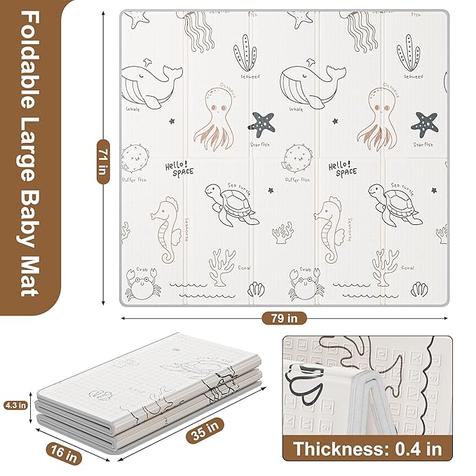 79x71 Foldable Play Mat for Baby, Extra Large Foam Play Mat Tummy Time and Crawling Mat, Waterproof & Anti-Slip Reversible Portable Baby Floor Mat for Infant, Toddler-CubbioJoy