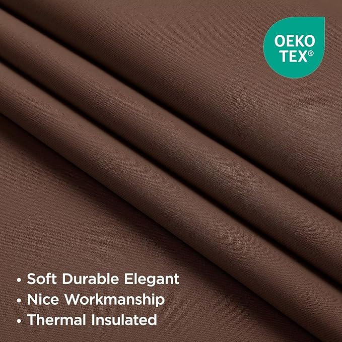 Joydeco Blackout Curtains 84 Inch Long for Bedroom, Thermal Insulated Black Out Curtains 2 Panels Set, Room Darkening Drapes for Living Room Window (W52 x L84 Inch, Brown)-CubbioJoy