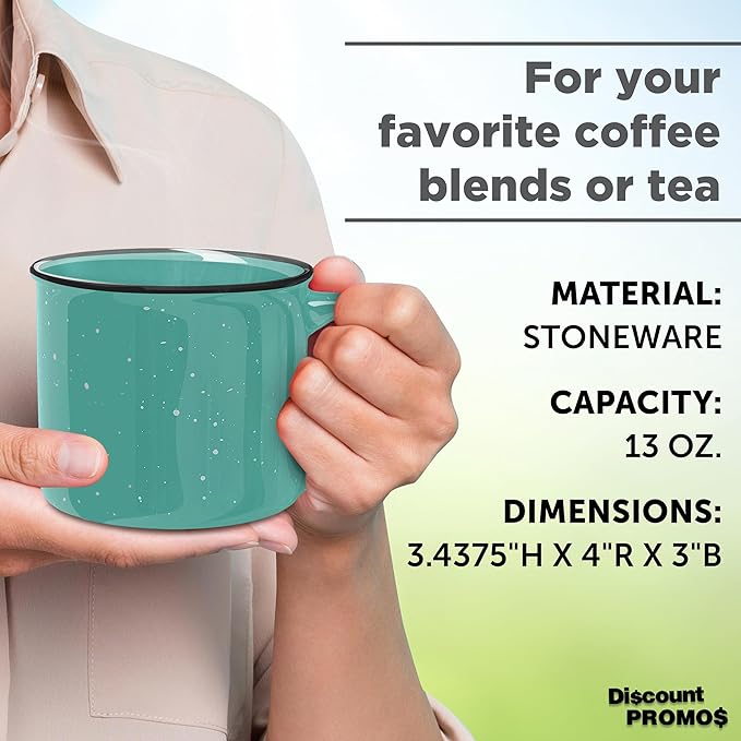 DISCOUNT PROMOS Ceramic Campfire Coffee Mugs 13 oz. Set of 10, Bulk Pack - Perfect for Tea, Espresso, Cappuccino, Hot Cocoa - Mint-CubbioJoy