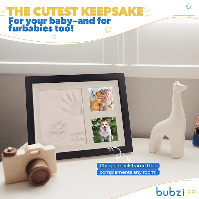 Baby Footprint and Hand Print Kit - Keepsake Frame, Nursery Picture Frames, New Mom Gifts, Newborn Essentials, Baby Shower Gifts (Jet Black)-CubbioJoy