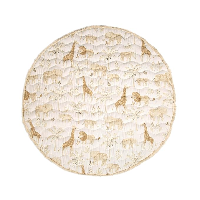 Crane Baby Safari Baby Tummy Time Activity Mat 40"X40", Reversible Floor Play Mat for Boys and Girls, Jungle Nursery Decor-CubbioJoy