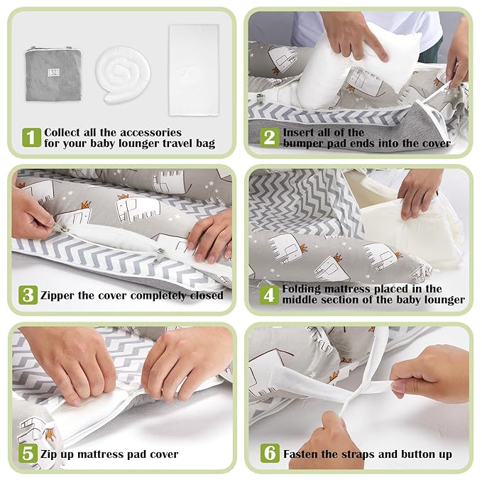 Baby Lounger for Newborn Portable Bag,Baby Lounger Play Mat for Awake-Time,Newborn Babies Essentials Gifts 0-24 Months Home Travel(Elephant Grey)-CubbioJoy