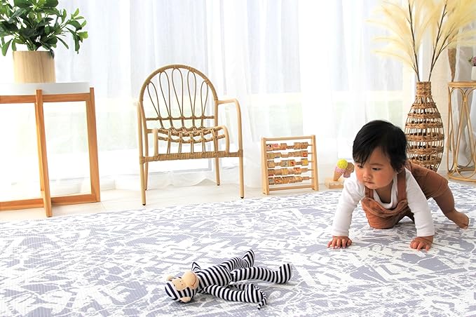 Cushmat Stylish Reversible Foam Play Mat (Large, Explorer - Cloud Indigo) - Soft, Waterproof, Durable Play mat for Infants, Babies, Toddler, Kids & Grownup - 6.5ft x 4.5ft-CubbioJoy