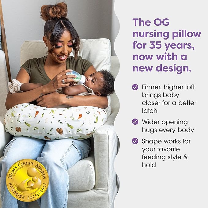 Boppy Nursing Pillow - Ergonomic Bottle & Breastfeeding Pillow with High, Firm, Large Area, Water-Repellent Cushion with Washable Cover; Baby Safety Alliance Verified - Neutral Plants and Animals-CubbioJoy