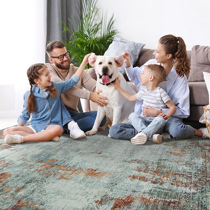 5x7 Area Rugs for Living Room Rug Washable: Modern Rug for Dining Room Bedroom Carpet Non Slip Low Pile 5 by 7 Indoor Abstract Nursery Home Office Red Brown-CubbioJoy