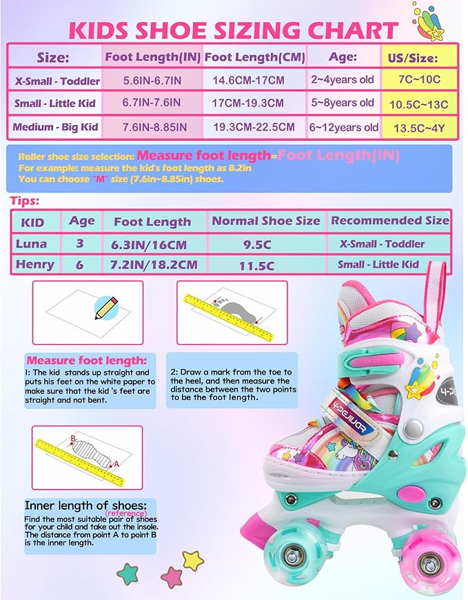 4-Pejiijar Rainbow Unicorn Kids Roller Skates for Girls Toddler Ages 2-4 5-8 8-12,Adjustable Roller Shoes with Luminous Wheels for Birthday Xmas Gifts-CubbioJoy