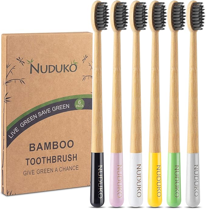 Biodegradable Bamboo Charcoal Toothbrushes, Soft Bristle, Eco-Friendly, Sustainable, BPA Free, Organic, Compostable, Travel Toothbrushes, 6 Pack-CubbioJoy