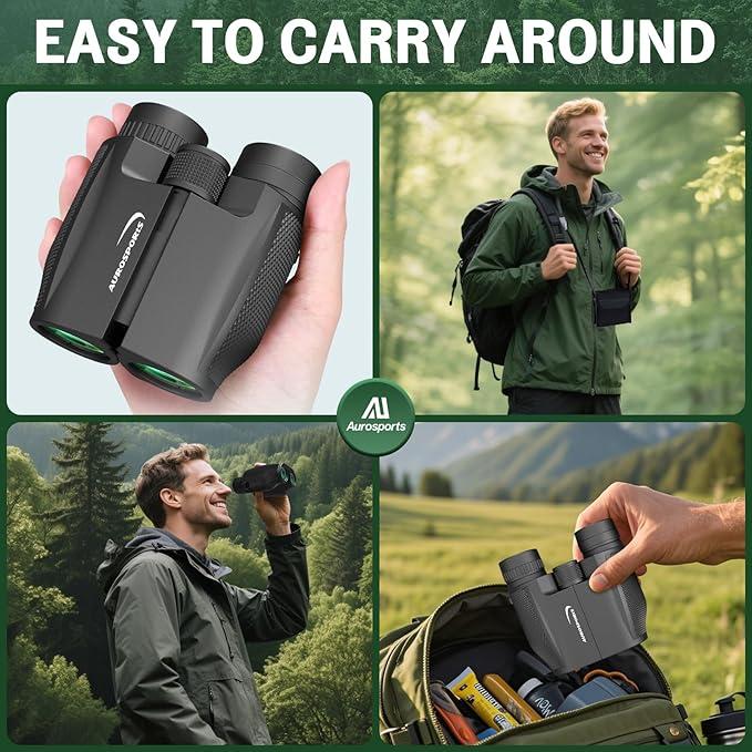 12x32 Compact Binoculars for Adults Kids - Aurosports Small Binoculars for Birdwatching - High Power Easy Focus Lightweight Binocular for Traveling Hunting Cruise Ship Hiking-CubbioJoy