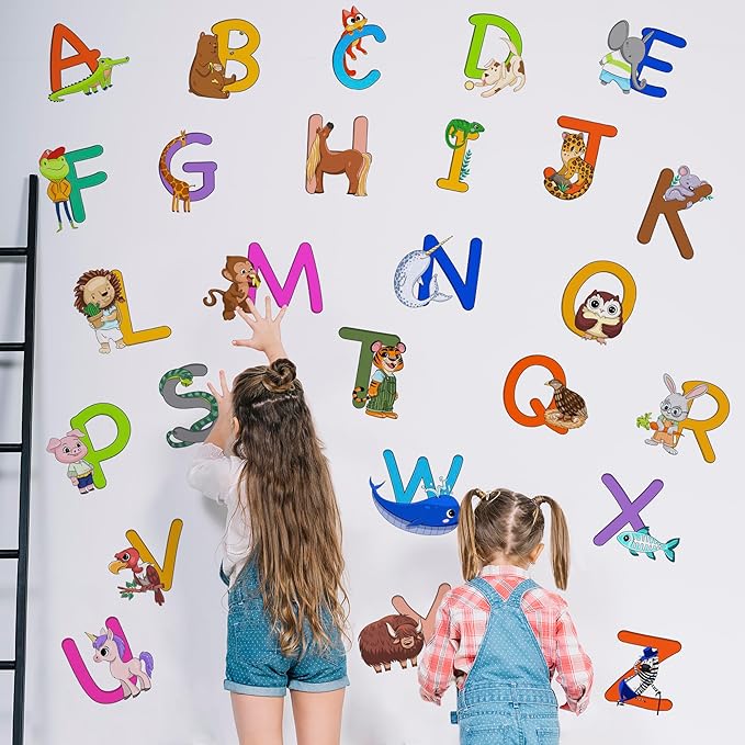 ABC Educational Wall Stickers for Kids - Animal Alphabet Wall Decals by Lipastick - Peel and Stick Letters for Boys and Girls Bedroom, Baby Room, Nursery Decor - Removable Wall Art-CubbioJoy