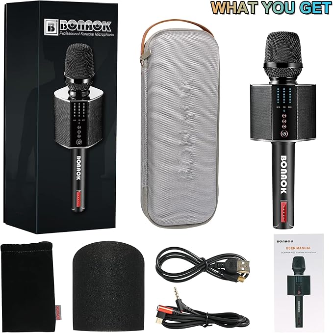 BONAOK Karaoke Microphone, Portable Wireless Bluetooth Karaoke Mic for Adults&Kids Car Home Outdoor Party, Karaoke Machine for PC/All Smartphone G50 Black 2025-CubbioJoy