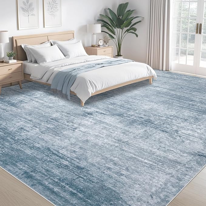 Area Rugs 8x10 Living Room: Washable Rug Modern Abstract Large Rugs Soft Non Slip Neutral Rug Stain Resistant Indoor Carpet for Bedroom Kitchen Dining Room Table Nursery Home Office Rugs(Blue,8'x10')-CubbioJoy