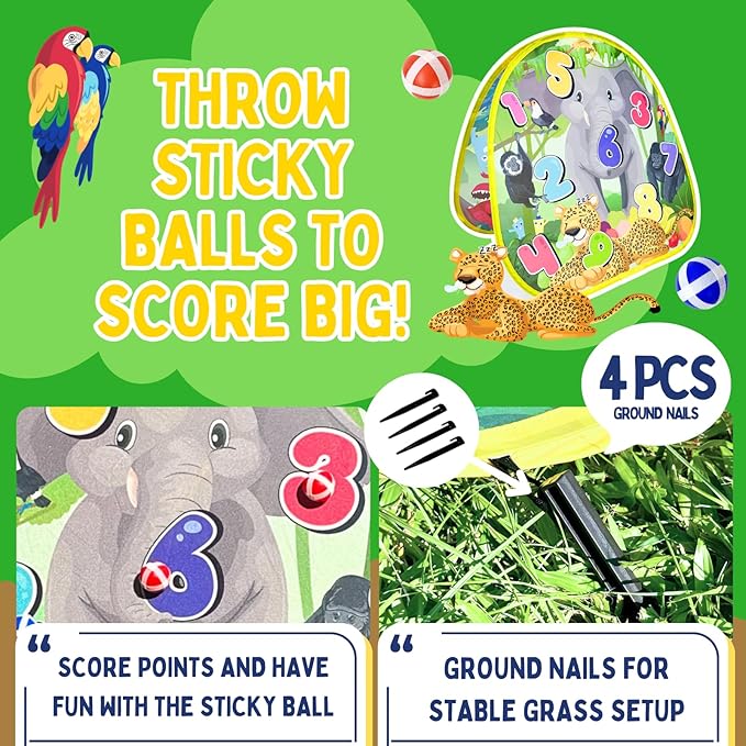 2-in-1 Dinosaur & Animal Bean Bag Toss Game – Double-Sided 27" Target Board with 6 Bean Bags – Outdoor & Indoor Toy for Toddlers & Kids Ages 3-6 – Birthday Gift - Amazon Exclusive-CubbioJoy