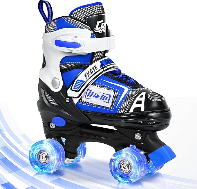 Adjustable Quad Skates for Kids, Teens, and Adults – Light-Up Wheels – Comfortable Fit, Secure Closure, Indoor and Outdoor Roller Skates for Boys and Girls-CubbioJoy