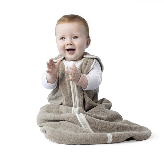 Baby Sleeping Bag Sack - Premium Polar Fleece, Indoor Wearable Blanket - Boys & Girls. Fits Infants, With Convenient Shoulder Straps for Safe & Comfortable Sleep, Mocha, Medium (6-18 Months)-CubbioJoy