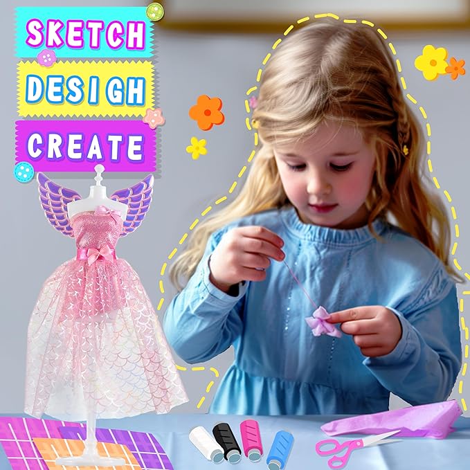 900+ Fashion Designer Kits for Girls with Mannequins-Kids Sewing Kits，Girls Fashion Design Gift，Arts and Crafts Kit，Girl Craft Activities Age 6 7 8 9 10 11 12-CubbioJoy